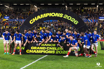 Grand chelem du XV de France U20 dans le tournoi des 6 nations après la victoire 31-28 contre l'Angleterre au Stade Marcel Deflandre de La Rochelle