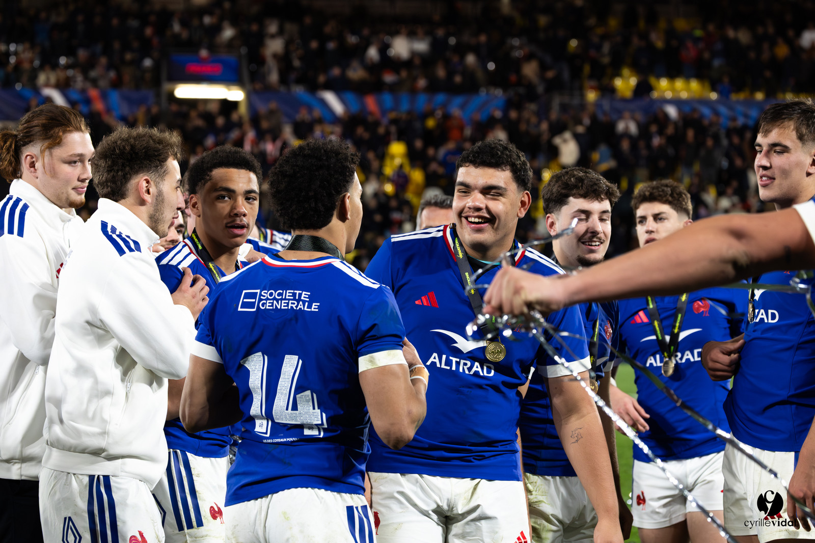 Grand chelem du XV de France U20 dans le tournoi des 6 nations après la victoire 31-28 contre l'Angleterre au Stade Marcel Deflandre de La Rochelle