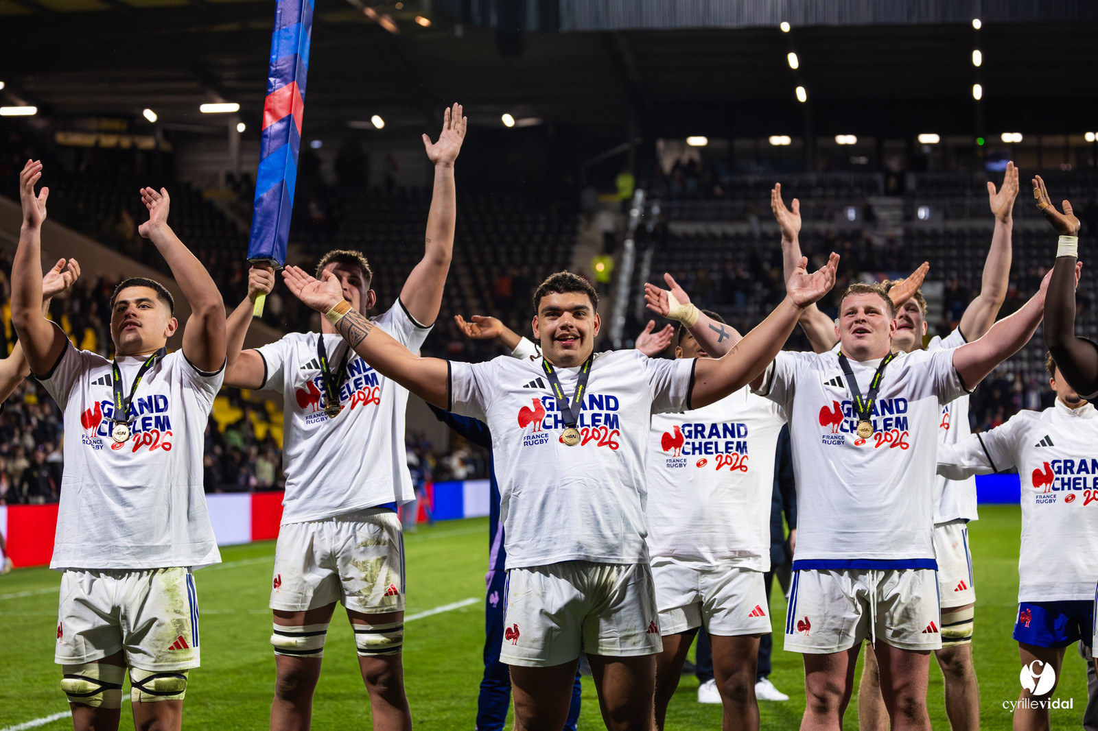 Grand chelem du XV de France U20 dans le tournoi des 6 nations après la victoire 31-28 contre l'Angleterre au Stade Marcel Deflandre de La Rochelle