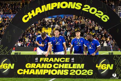 Grand chelem du XV de France U20 dans le tournoi des 6 nations après la victoire 31-28 contre l'Angleterre au Stade Marcel Deflandre de La Rochelle