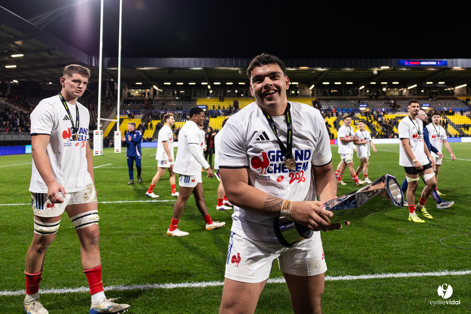 Grand chelem du XV de France U20 dans le tournoi des 6 nations après la victoire 31-28 contre l'Angleterre au Stade Marcel Deflandre de La Rochelle
