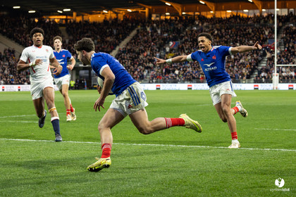 Grand chelem du XV de France U20 dans le tournoi des 6 nations après la victoire 31-28 contre l'Angleterre au Stade Marcel Deflandre de La Rochelle