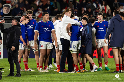 Grand chelem du XV de France U20 dans le tournoi des 6 nations après la victoire 31-28 contre l'Angleterre au Stade Marcel Deflandre de La Rochelle