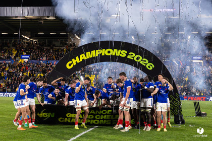 Grand chelem du XV de France U20 dans le tournoi des 6 nations après la victoire 31-28 contre l'Angleterre au Stade Marcel Deflandre de La Rochelle