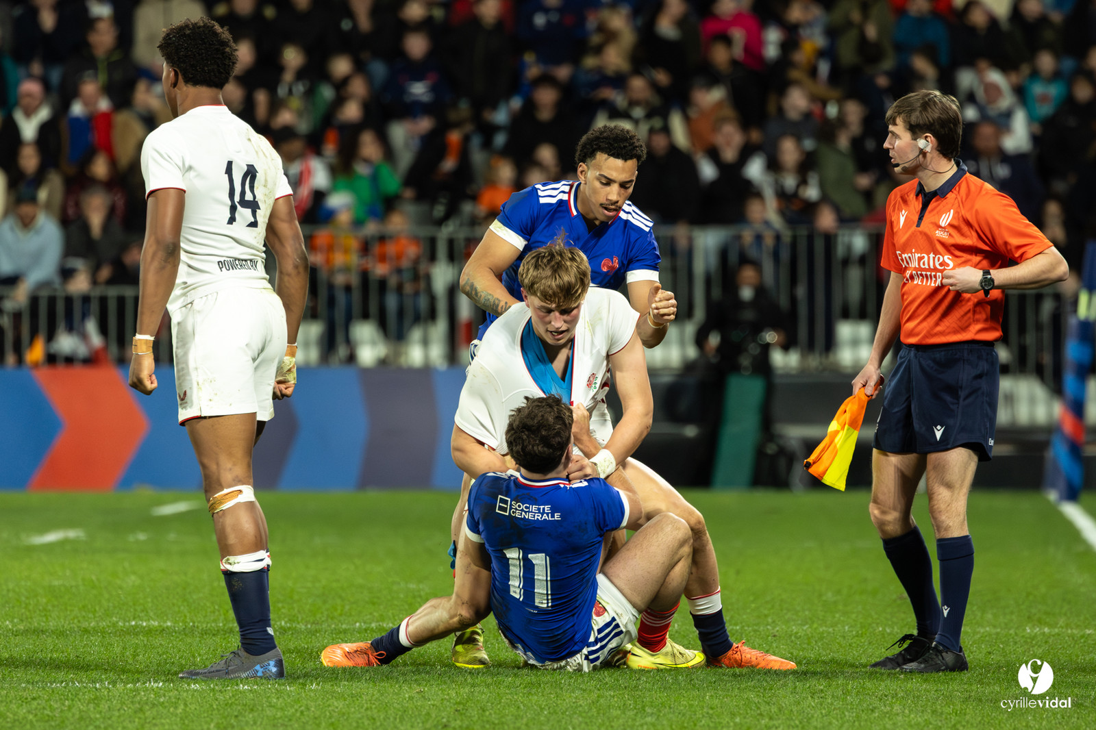 Grand chelem du XV de France U20 dans le tournoi des 6 nations après la victoire 31-28 contre l'Angleterre au Stade Marcel Deflandre de La Rochelle