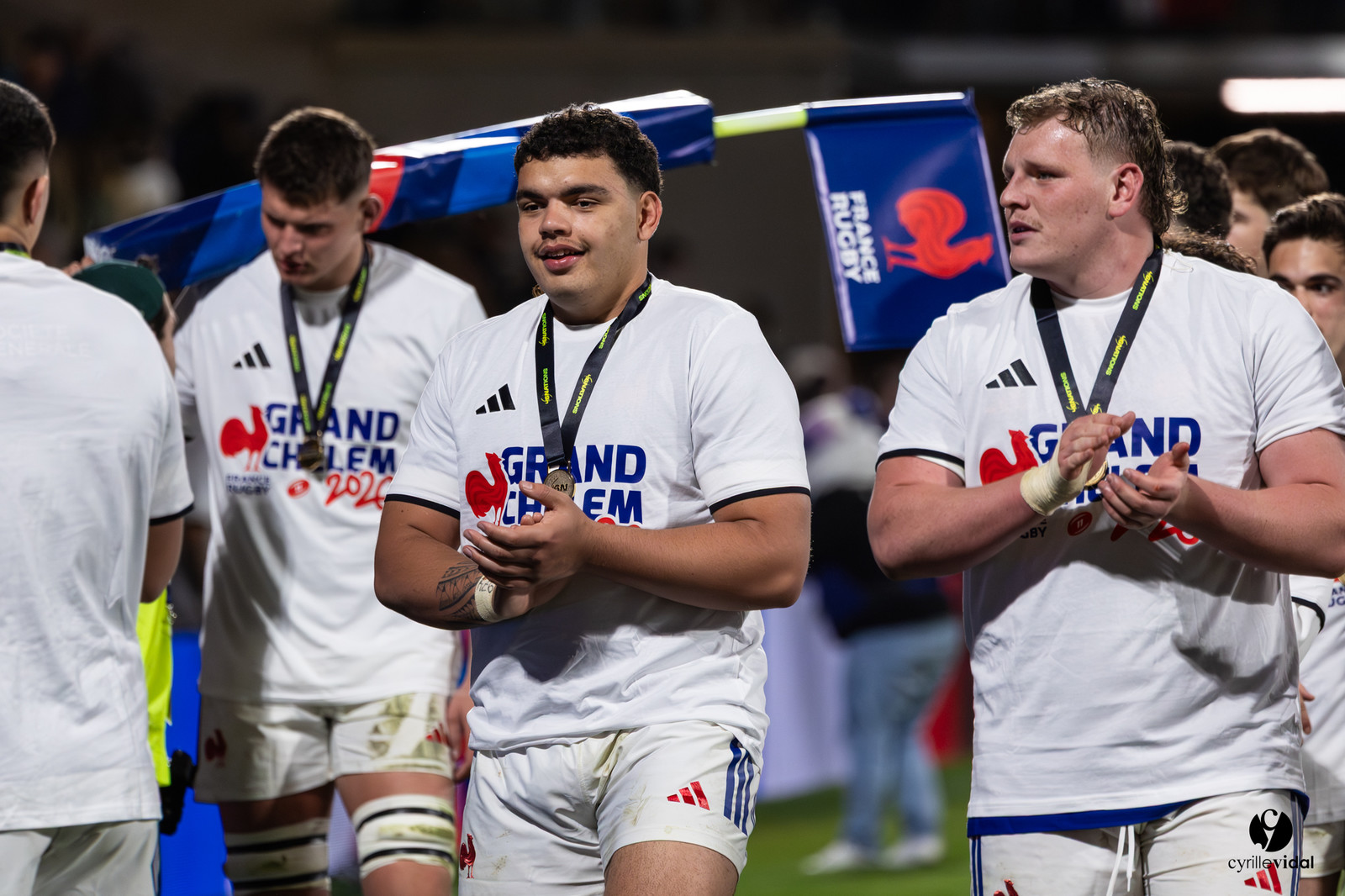 Grand chelem du XV de France U20 dans le tournoi des 6 nations après la victoire 31-28 contre l'Angleterre au Stade Marcel Deflandre de La Rochelle