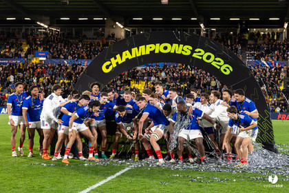 Grand chelem du XV de France U20 dans le tournoi des 6 nations après la victoire 31-28 contre l'Angleterre au Stade Marcel Deflandre de La Rochelle