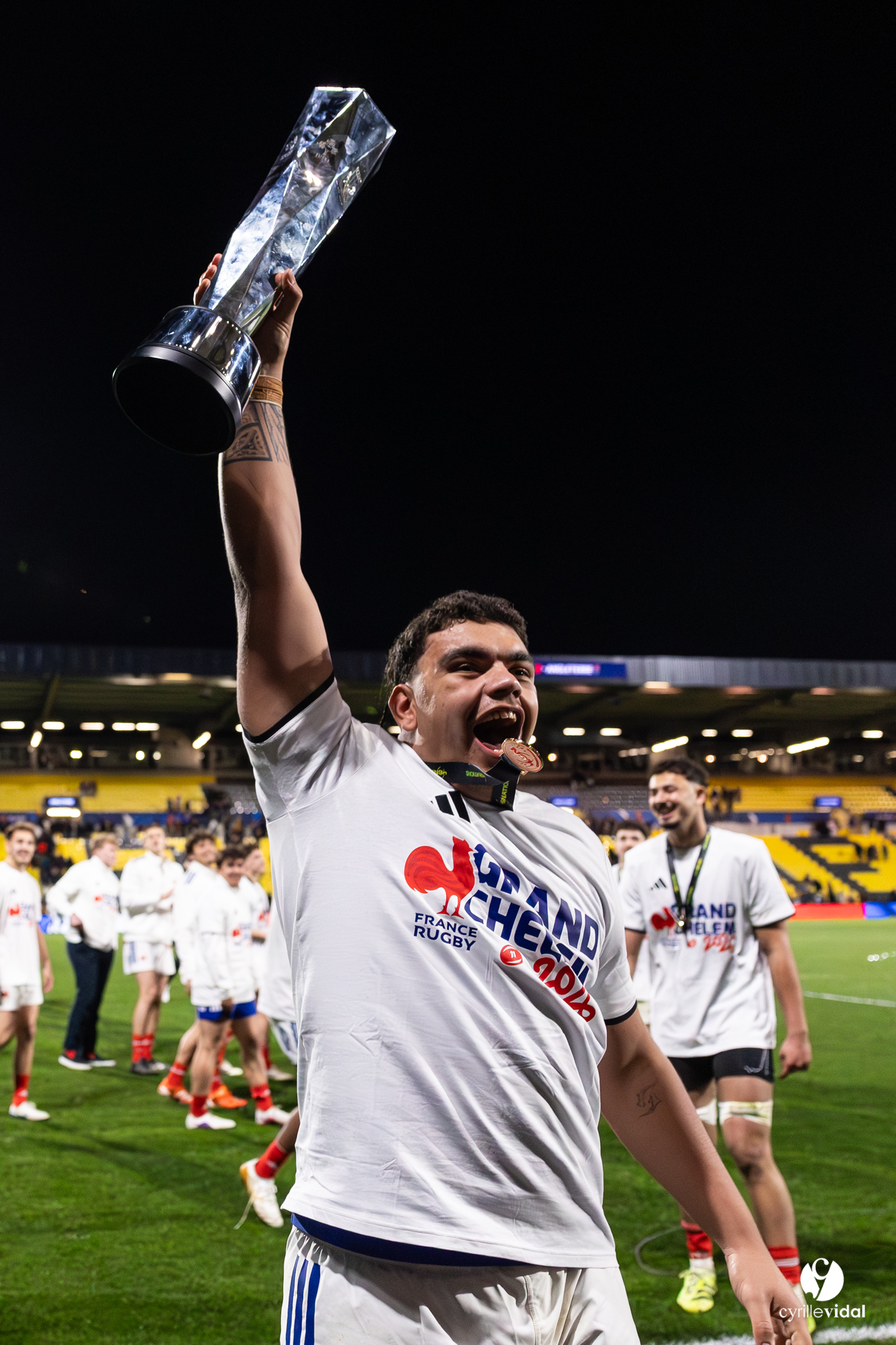 Grand chelem du XV de France U20 dans le tournoi des 6 nations après la victoire 31-28 contre l'Angleterre au Stade Marcel Deflandre de La Rochelle