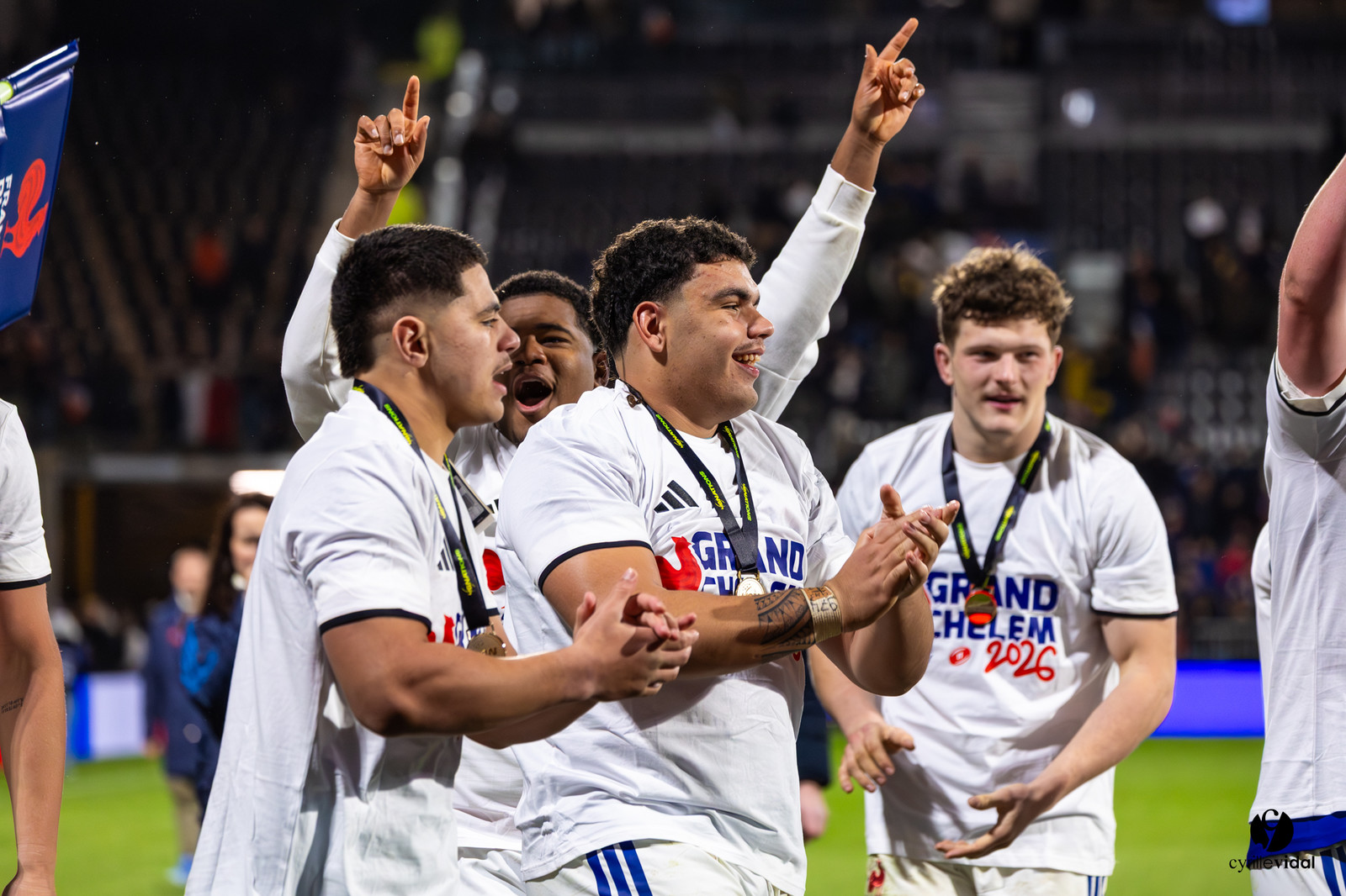 Grand chelem du XV de France U20 dans le tournoi des 6 nations après la victoire 31-28 contre l'Angleterre au Stade Marcel Deflandre de La Rochelle