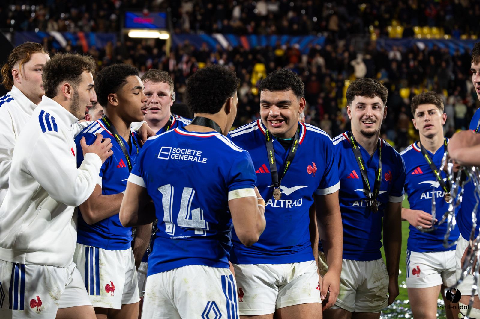 Grand chelem du XV de France U20 dans le tournoi des 6 nations après la victoire 31-28 contre l'Angleterre au Stade Marcel Deflandre de La Rochelle