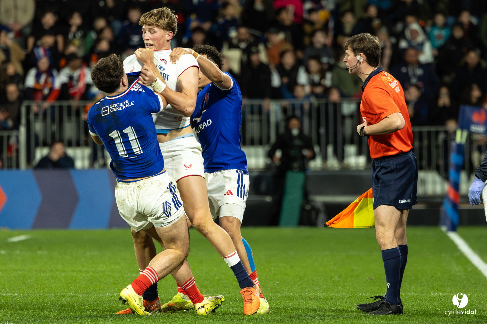 Grand chelem du XV de France U20 dans le tournoi des 6 nations après la victoire 31-28 contre l'Angleterre au Stade Marcel Deflandre de La Rochelle