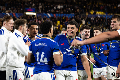 Grand chelem du XV de France U20 dans le tournoi des 6 nations après la victoire 31-28 contre l'Angleterre au Stade Marcel Deflandre de La Rochelle