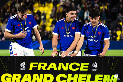 Grand chelem du XV de France U20 dans le tournoi des 6 nations après la victoire 31-28 contre l'Angleterre au Stade Marcel Deflandre de La Rochelle