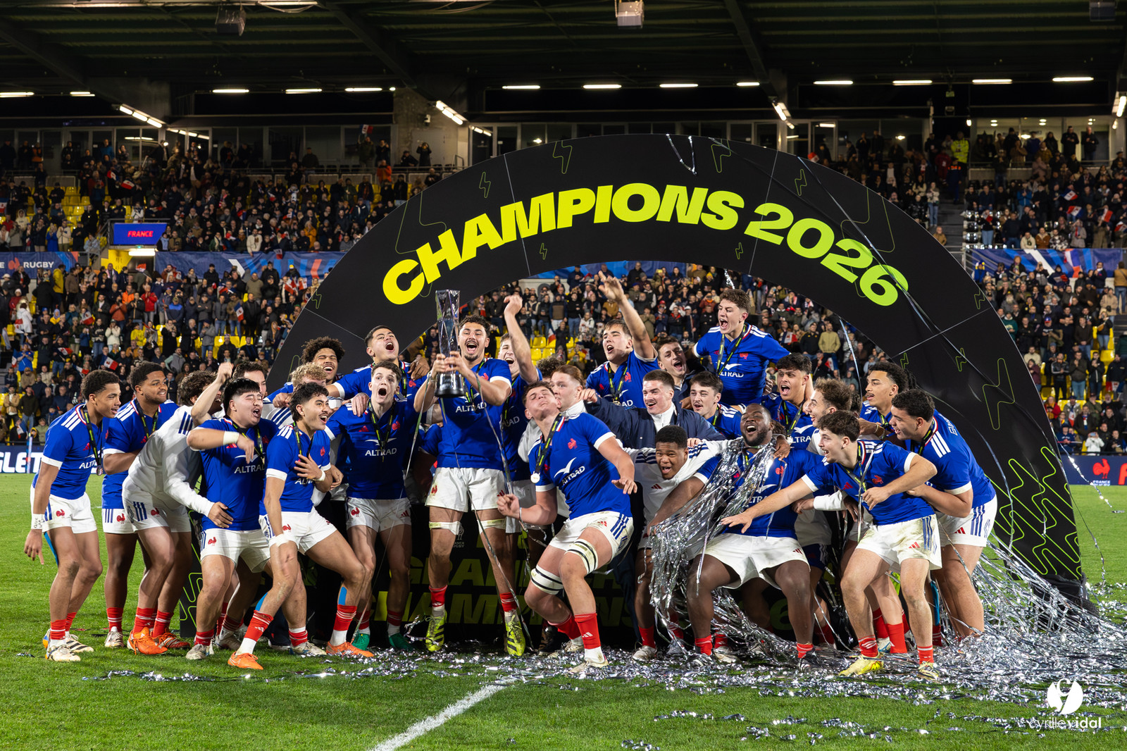 Grand chelem du XV de France U20 dans le tournoi des 6 nations après la victoire 31-28 contre l'Angleterre au Stade Marcel Deflandre de La Rochelle