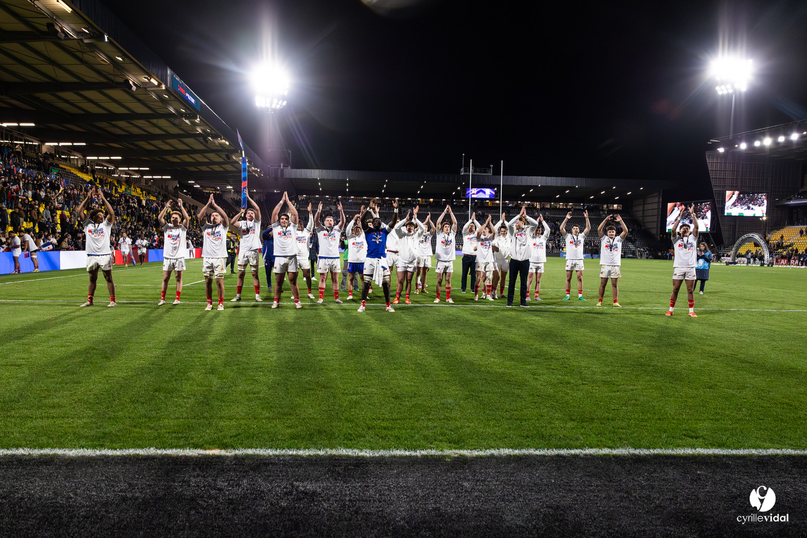 Grand chelem du XV de France U20 dans le tournoi des 6 nations après la victoire 31-28 contre l'Angleterre au Stade Marcel Deflandre de La Rochelle