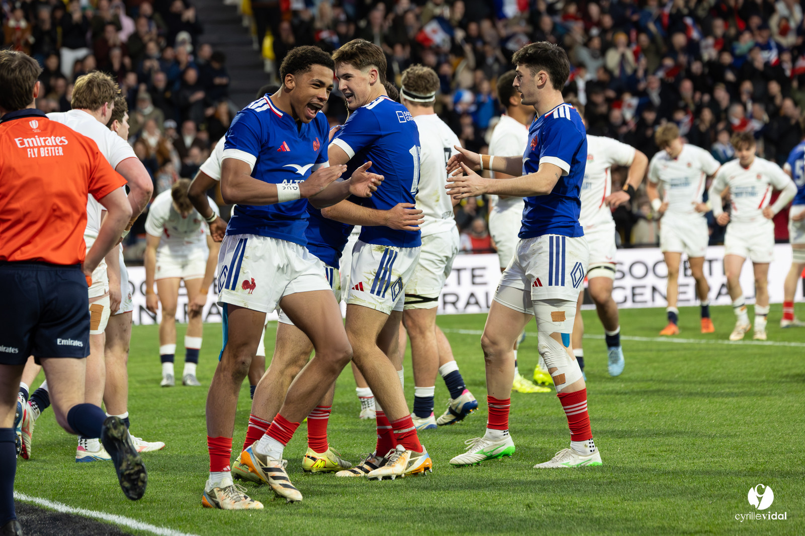 Grand chelem du XV de France U20 dans le tournoi des 6 nations après la victoire 31-28 contre l'Angleterre au Stade Marcel Deflandre de La Rochelle