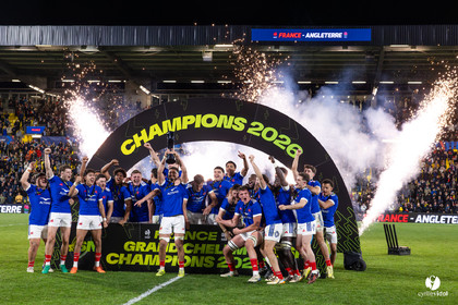 Grand chelem du XV de France U20 dans le tournoi des 6 nations après la victoire 31-28 contre l'Angleterre au Stade Marcel Deflandre de La Rochelle