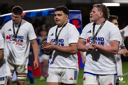 Grand chelem du XV de France U20 dans le tournoi des 6 nations après la victoire 31-28 contre l'Angleterre au Stade Marcel Deflandre de La Rochelle