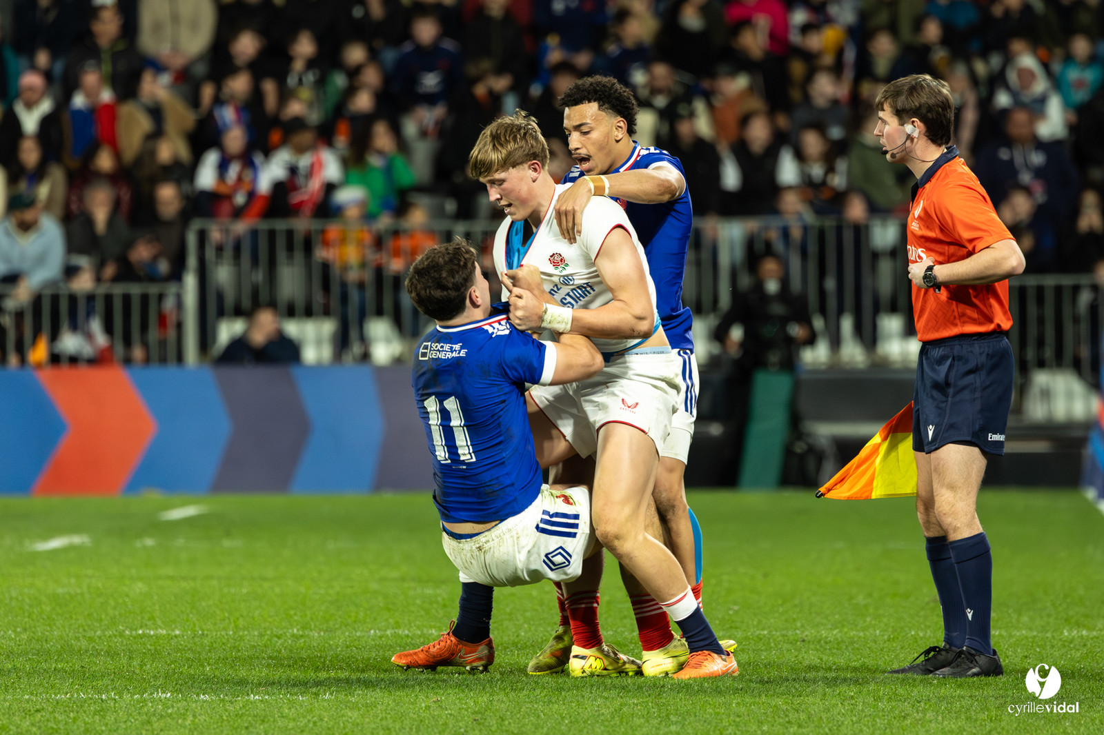 Grand chelem du XV de France U20 dans le tournoi des 6 nations après la victoire 31-28 contre l'Angleterre au Stade Marcel Deflandre de La Rochelle