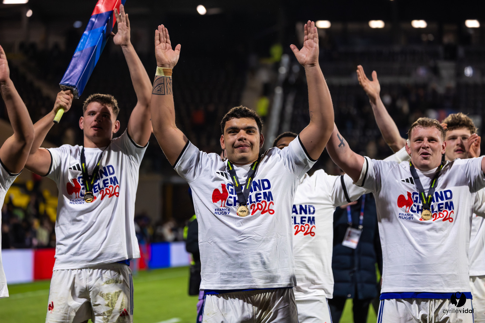 Grand chelem du XV de France U20 dans le tournoi des 6 nations après la victoire 31-28 contre l'Angleterre au Stade Marcel Deflandre de La Rochelle