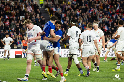 Grand chelem du XV de France U20 dans le tournoi des 6 nations après la victoire 31-28 contre l'Angleterre au Stade Marcel Deflandre de La Rochelle