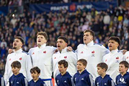 Grand chelem du XV de France U20 dans le tournoi des 6 nations après la victoire 31-28 contre l'Angleterre au Stade Marcel Deflandre de La Rochelle