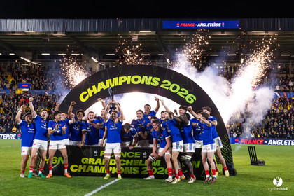 Grand chelem du XV de France U20 dans le tournoi des 6 nations après la victoire 31-28 contre l'Angleterre au Stade Marcel Deflandre de La Rochelle
