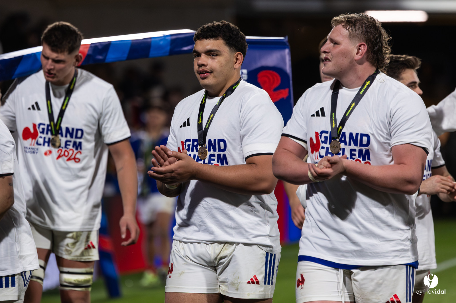 Grand chelem du XV de France U20 dans le tournoi des 6 nations après la victoire 31-28 contre l'Angleterre au Stade Marcel Deflandre de La Rochelle