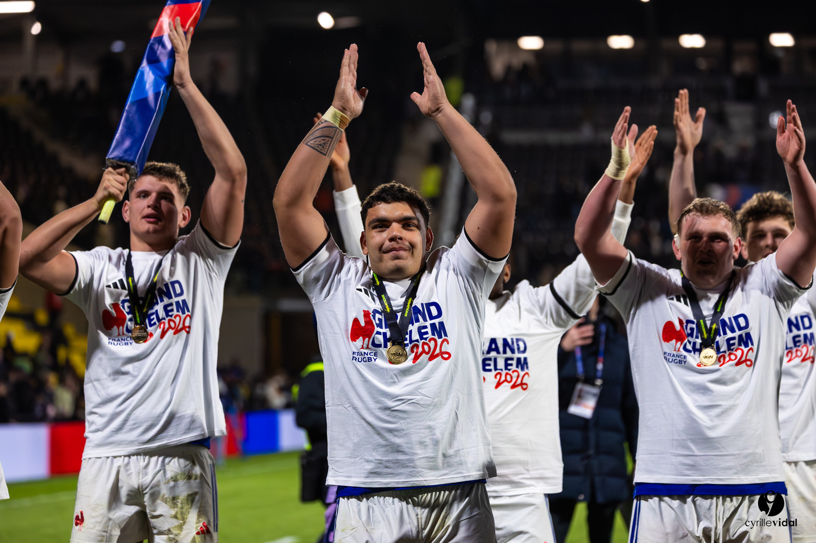 Grand chelem du XV de France U20 dans le tournoi des 6 nations après la victoire 31-28 contre l'Angleterre au Stade Marcel Deflandre de La Rochelle