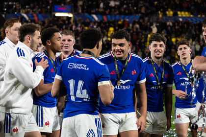 Grand chelem du XV de France U20 dans le tournoi des 6 nations après la victoire 31-28 contre l'Angleterre au Stade Marcel Deflandre de La Rochelle