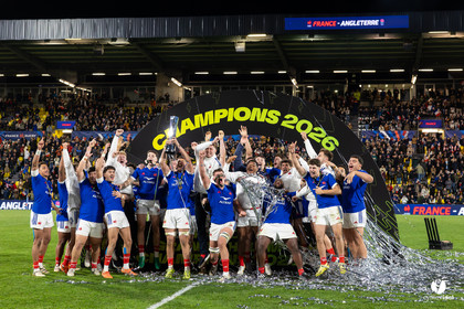 Grand chelem du XV de France U20 dans le tournoi des 6 nations après la victoire 31-28 contre l'Angleterre au Stade Marcel Deflandre de La Rochelle