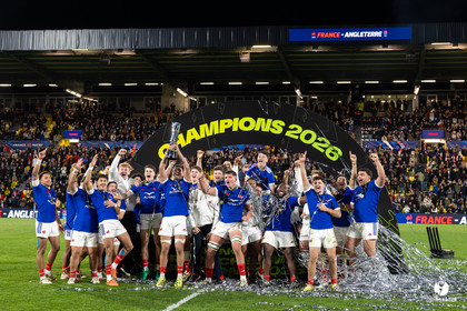 Grand chelem du XV de France U20 dans le tournoi des 6 nations après la victoire 31-28 contre l'Angleterre au Stade Marcel Deflandre de La Rochelle