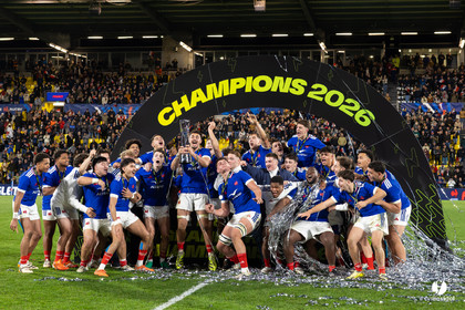 Grand chelem du XV de France U20 dans le tournoi des 6 nations après la victoire 31-28 contre l'Angleterre au Stade Marcel Deflandre de La Rochelle