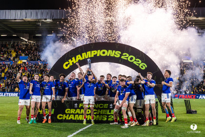 Grand chelem du XV de France U20 dans le tournoi des 6 nations après la victoire 31-28 contre l'Angleterre au Stade Marcel Deflandre de La Rochelle