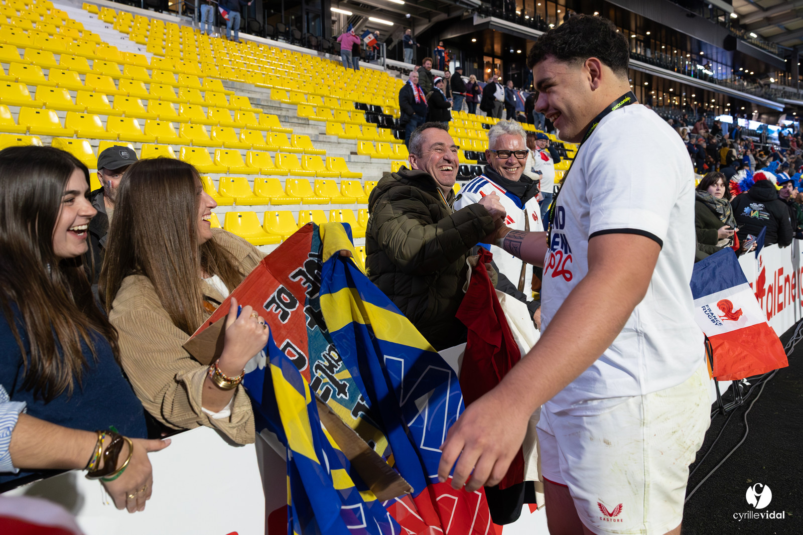 Grand chelem du XV de France U20 dans le tournoi des 6 nations après la victoire 31-28 contre l'Angleterre au Stade Marcel Deflandre de La Rochelle