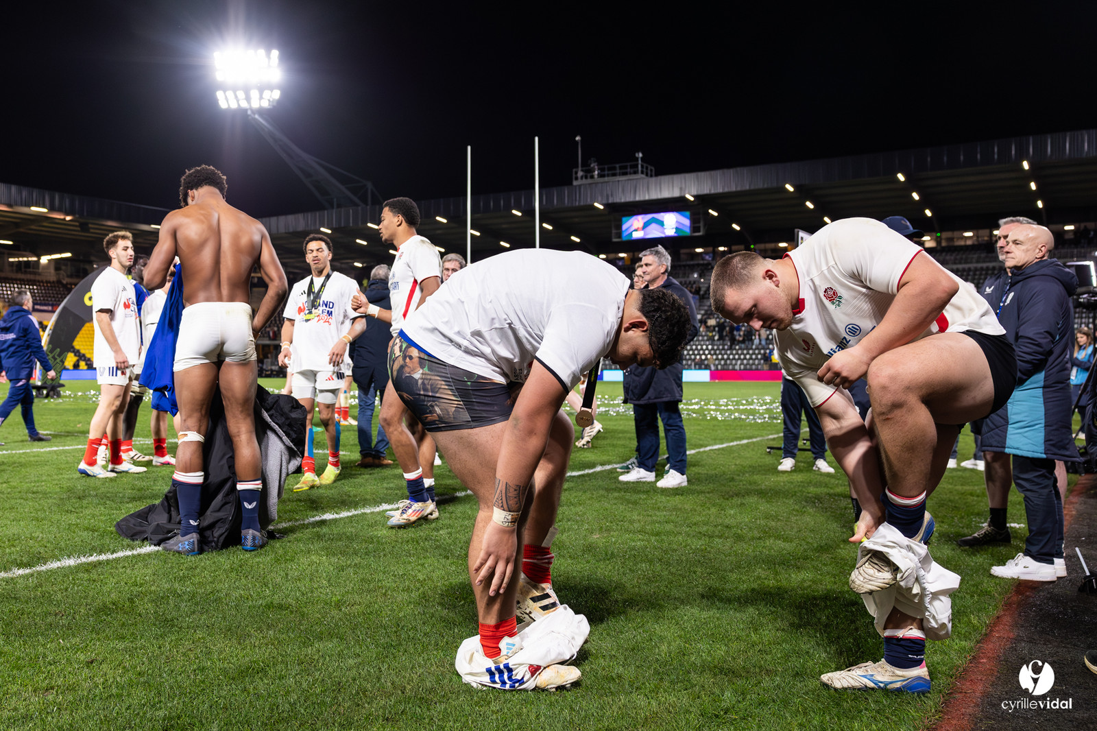 Grand chelem du XV de France U20 dans le tournoi des 6 nations après la victoire 31-28 contre l'Angleterre au Stade Marcel Deflandre de La Rochelle